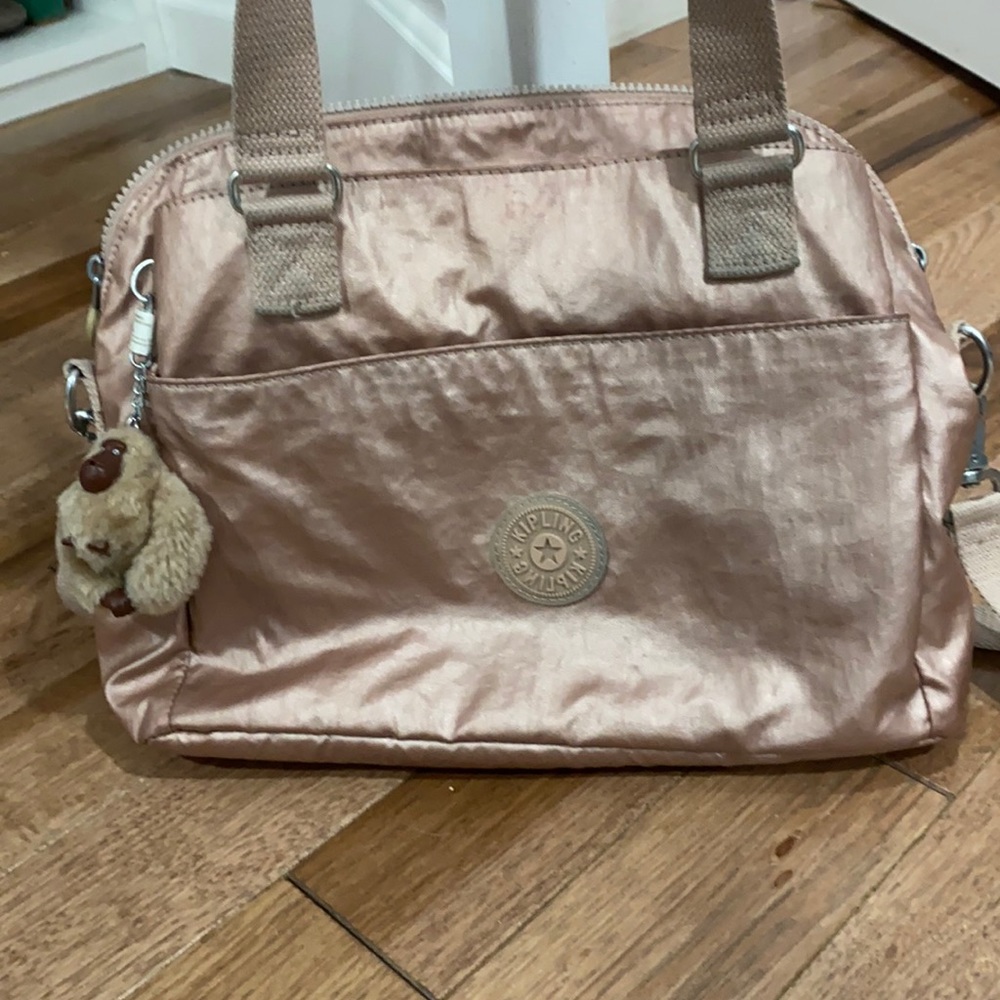Kipling pink shimmery bag Rose Gold